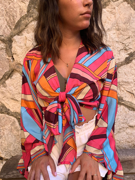 Top cache cœur en soie pour femme, manche chauve sourie, toute saison, hippie, chic, fait a la main, bell sleeve top silk, summer top