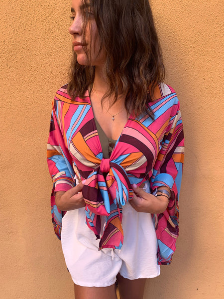 Top cache cœur en soie pour femme, manche chauve sourie, toute saison, hippie, chic, fait a la main, bell sleeve top silk, summer top